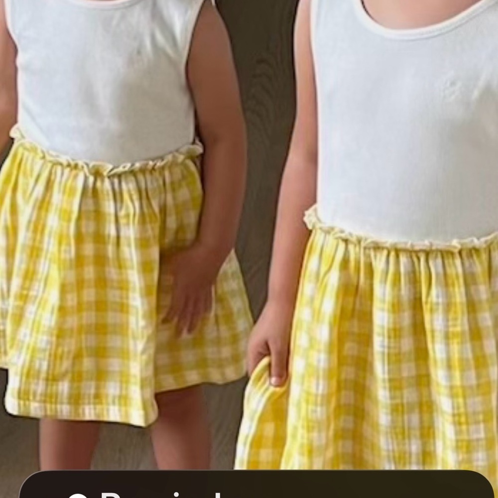 Adorable sleeveless dress with white top and yellow/white buffalo check skirt 2T